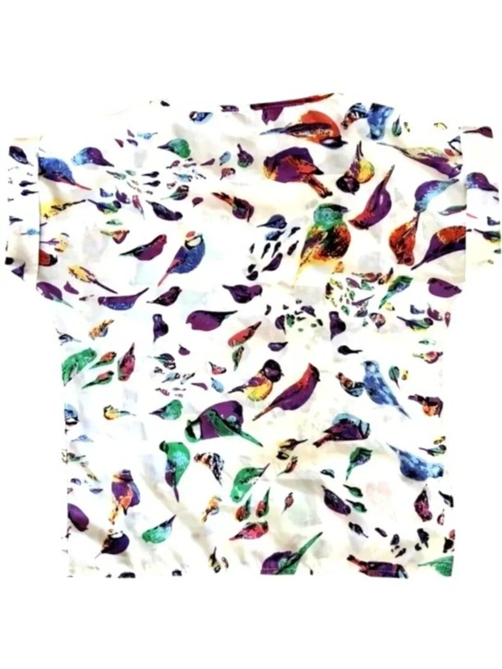 Tropical Bird print Top multi colored Birds Short sleeve size small
